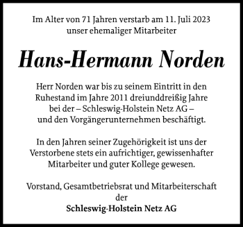 Traueranzeige von Hans-Hermann Norden von Landeszeitung