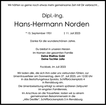 Traueranzeige von Hans-Hermann Norden von Landeszeitung