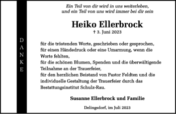 Traueranzeige von Heiko Ellerbrock von Stormarner Tageblatt