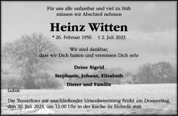 Traueranzeige von Heinz Witten von Stormarner Tageblatt