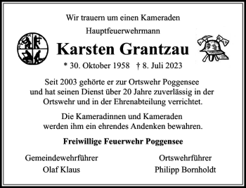 Traueranzeige von Karsten Grantzau von Stormarner Tageblatt