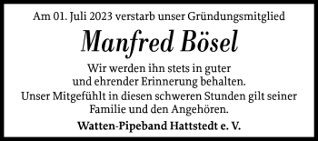 Traueranzeige von Manfred Bösel von Husumer Nachrichten