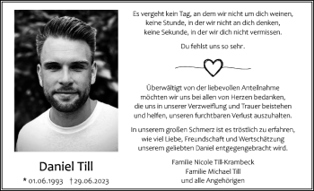Traueranzeige von Daniel Till von Schlei-Bote