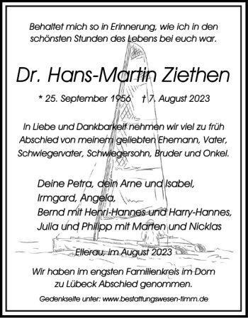 Traueranzeige von Dr. Hans-Martin Ziethen von Pinneberger Tageblatt