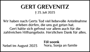 Traueranzeige von GERT GREVENITZ von Der Insel-Bote