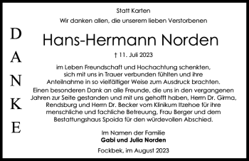 Traueranzeige von Hans-Hermann Norden von Landeszeitung
