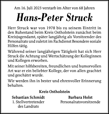 Traueranzeige von Hans-Peter Struck von Landeszeitung