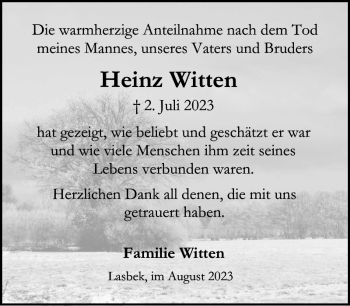 Traueranzeige von Heinz Witten von Stormarner Tageblatt
