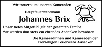 Traueranzeige von Johannes Brix von Flensburger Tageblatt