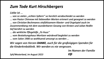 Traueranzeige von Kurt Hirschbergers von Sylter Rundschau