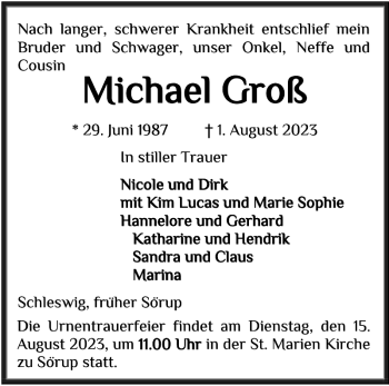 Traueranzeige von Michael Groß von Flensburger Tageblatt