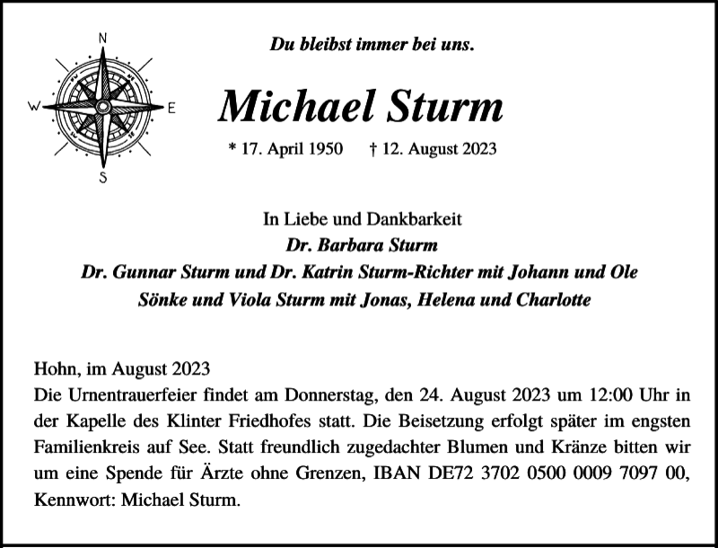  Traueranzeige für Michael Sturm vom 19.08.2023 aus Landeszeitung