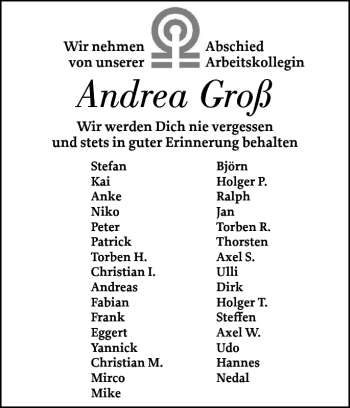 Traueranzeige von Andrea Groß von Landeszeitung