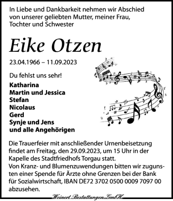 Traueranzeige von Eike Otzen von Flensburger Tageblatt