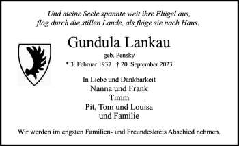 Traueranzeige von Gundula Lankau von Uetersener Nachrichten