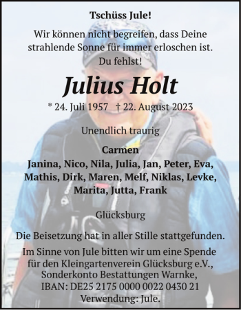 Traueranzeige von Julius Holt von Flensburger Tageblatt