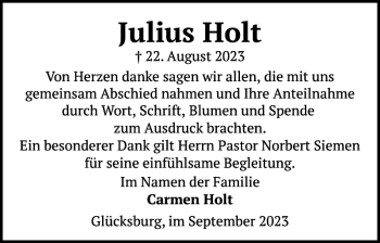 Traueranzeige von Julius Holt von Flensburger Tageblatt