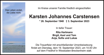 Traueranzeige von Karsten Johannes Carstensen von Flensburger Tageblatt