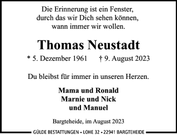 Traueranzeige von Thomas Neustadt von Stormarner Tageblatt