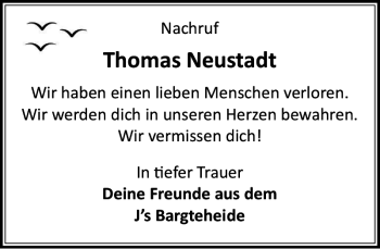 Traueranzeige von Thomas Neustadt von Stormarner Tageblatt