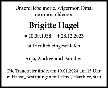 Traueranzeige von Brigitte Hagel von Flensburger Tageblatt
