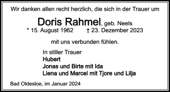 Traueranzeige von Doris Rahmel von Stormarner Tageblatt