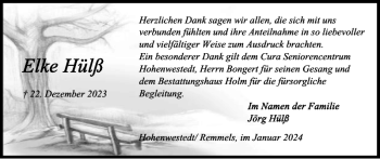 Traueranzeige von Elke Hülß von Landeszeitung
