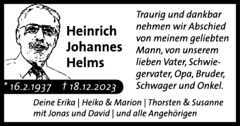 Traueranzeige von Heinrich Johannes Helms von Norddeutsche Rundschau
