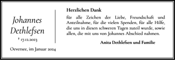 Traueranzeige von Johannes Dethlefsen von Flensburger Tageblatt