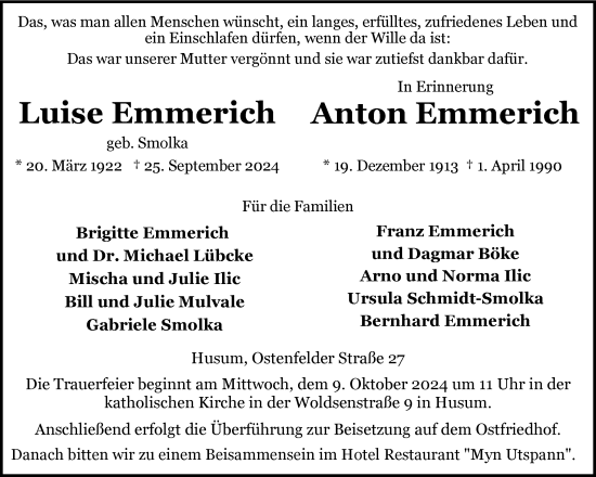 Traueranzeige von Anton Emmerich von Husumer Nachrichten, Nordfriesland Tageblatt