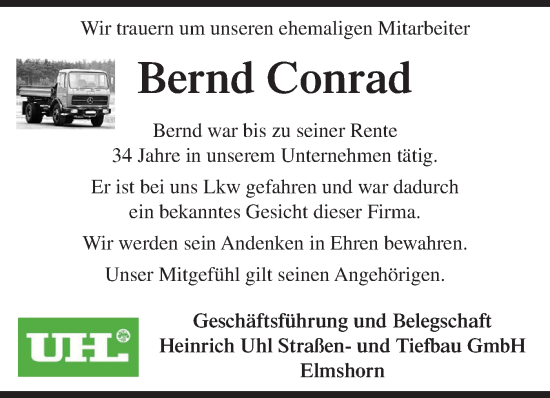 Traueranzeige von Bernd Conrad von Elmshorner Nachrichten, Barmstedter Zeitung
