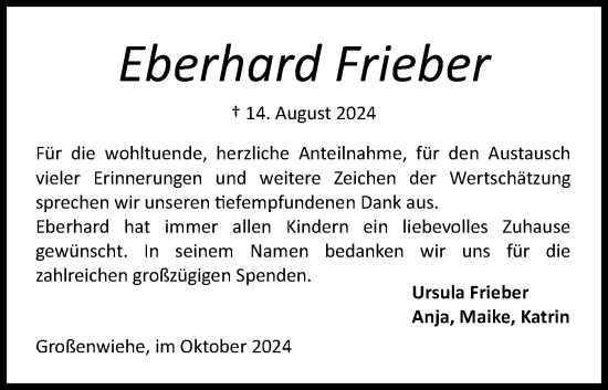 Traueranzeige von Eberhard Frieber von Flensburger Tageblatt