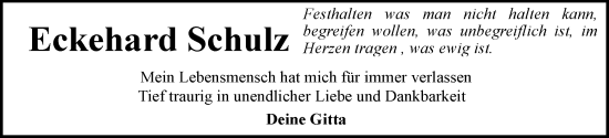 Traueranzeige von Eckehard Schulz von Flensburger Tageblatt