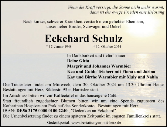 Traueranzeige von Eckehard Schulz von Flensburger Tageblatt