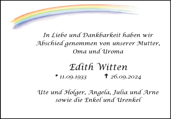 Traueranzeige von Edith Witten von Holsteinischer Courier
