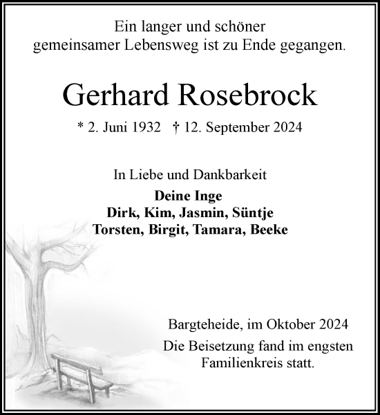 Traueranzeige von Gerhard Rosebrock von Stormaner Tageblatt