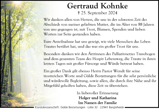 Traueranzeige von Gertraud Kohnke von Stormaner Tageblatt