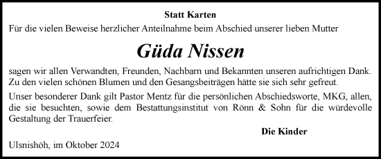 Traueranzeige von Güda Nissen von Schleswiger Nachrichten, Schlei-Bote