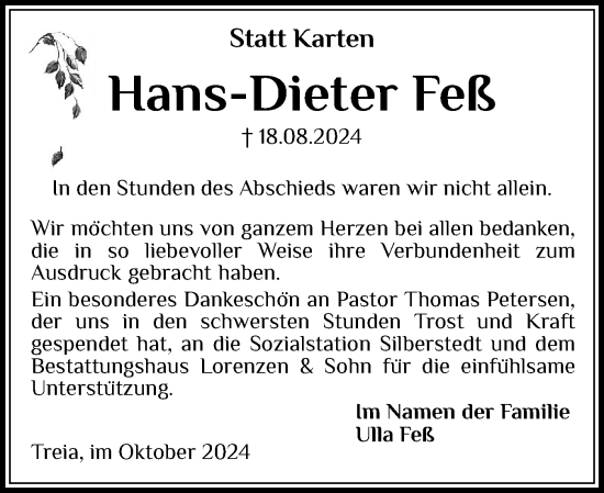 Traueranzeige von Hans-Dieter Feß von Schleswiger Nachrichten, Schlei-Bote