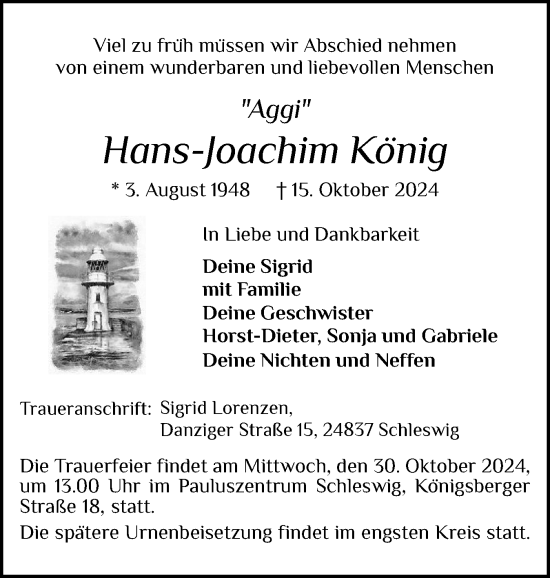 Traueranzeige von Hans-Joachim König von Schleswiger Nachrichten, Schlei-Bote