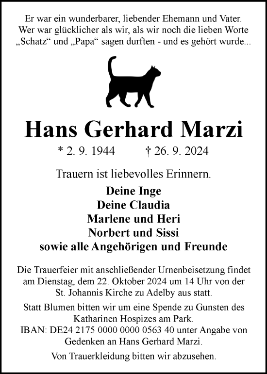 Traueranzeige von Hans Gerhard Marzi von Flensburger Tageblatt