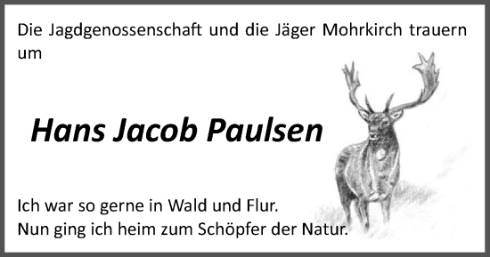 Traueranzeige von Hans Jacob Paulsen von Flensburger Tageblatt, Schleswiger Nachrichten, Schlei-Bote