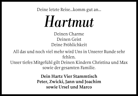 Traueranzeige von Hartmut  von Der Insel-Bote