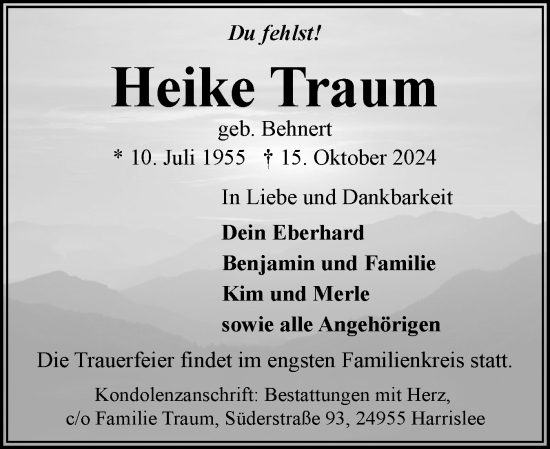 Traueranzeige von Heike Traum von Flensburger Tageblatt