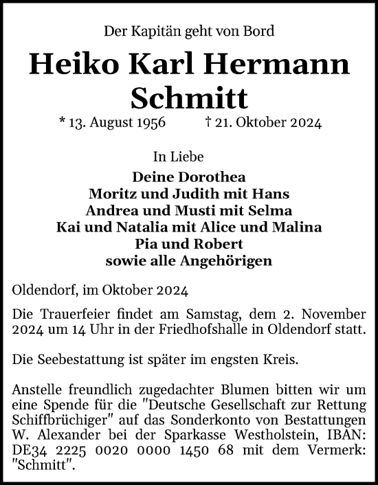 Traueranzeige von Heiko Karl Hermann Schmitt von Norddeutsche Rundschau, Wilstersche Zeitung, Glückstädter Fortuna