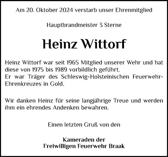 Traueranzeige von Heinz Wittorf von Holsteinischer Courier