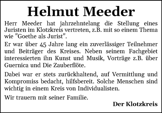 Traueranzeige von Helmut Meeder von Husumer Nachrichten, Nordfriesland Tageblatt