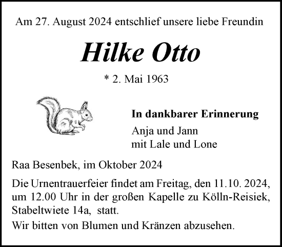 Traueranzeige von Hilke Otto von Elmshorner Nachrichten, Barmstedter Zeitung