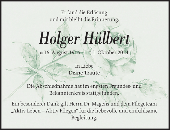 Traueranzeige von Holger Hülbert von Elmshorner Nachrichten, Barmstedter Zeitung