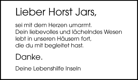 Traueranzeige von Horst Jars von Sylter Rundschau